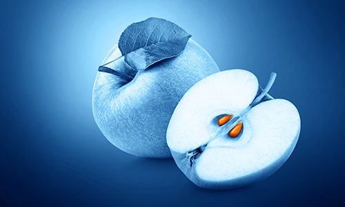 Apple core image on a blue background