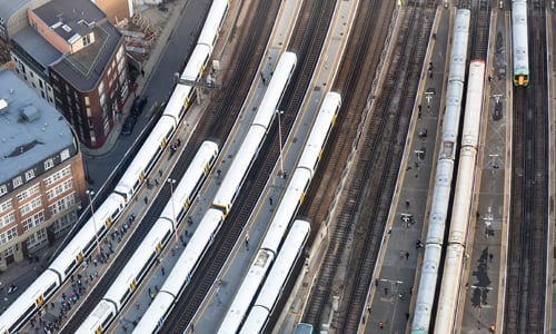 Modern trains at train station