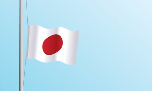 Japan flag on a light blue background