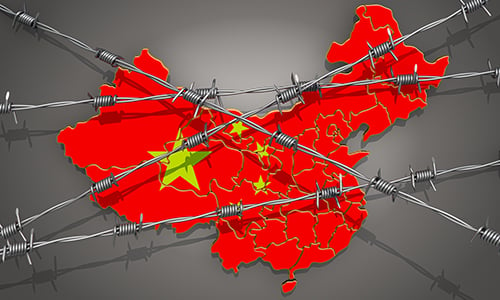 No longer investing with China. China map with barbed wire across it