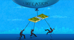 People pulling money down tied to an inflation balloon