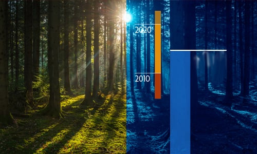 A bar chart with a timeline next to it, implying a target to meet against the backdrop of a forest
